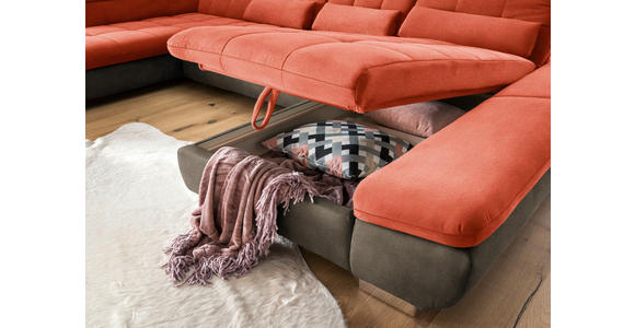 WOHNLANDSCHAFT in Mikrofaser Orange - Chromfarben/Orange, Design, Kunststoff/Textil (211/350/204cm) - Xora