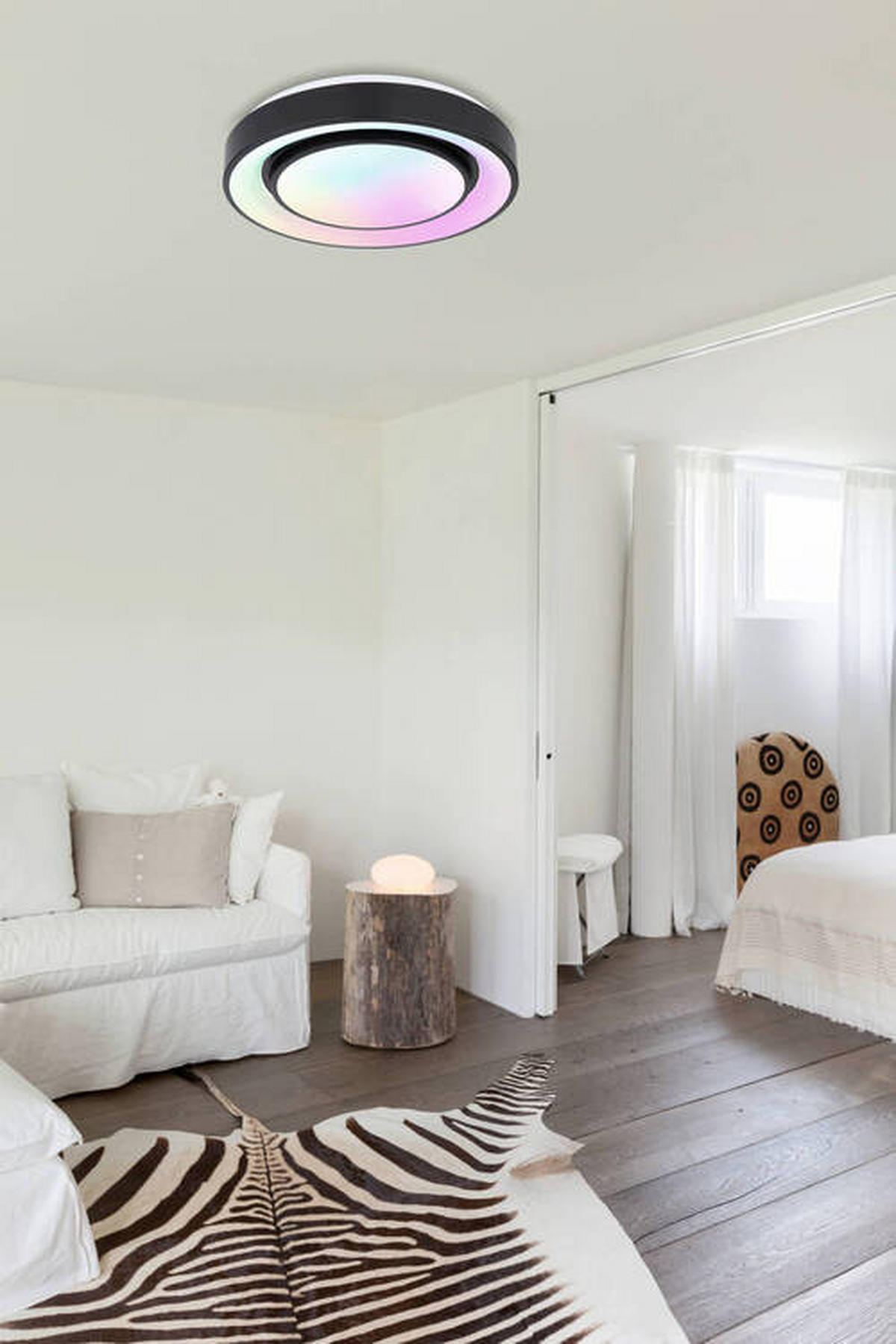 LED-DECKENLEUCHTE  38/7.5 cm    - Opal/Schwarz, Design, Kunststoff/Metall (38/7.5cm) - Globo