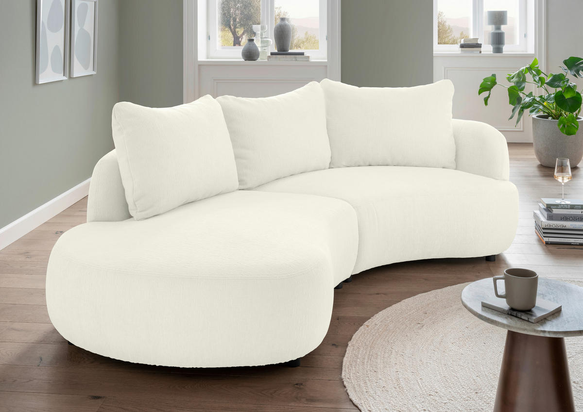 ECKSOFA in Mikrofaser Weiss  - Weiss/Schwarz, Modern, Kunststoff/Textil (250/139cm) - Livetastic