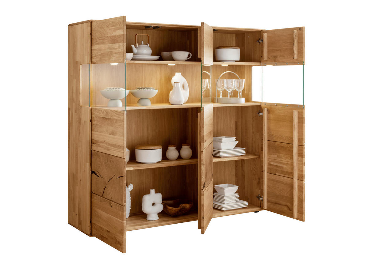 HIGHBOARD  150/145/40 cm  - Wildeiche, Basics, Glas/Holz (150/145/40cm) - Livetastic