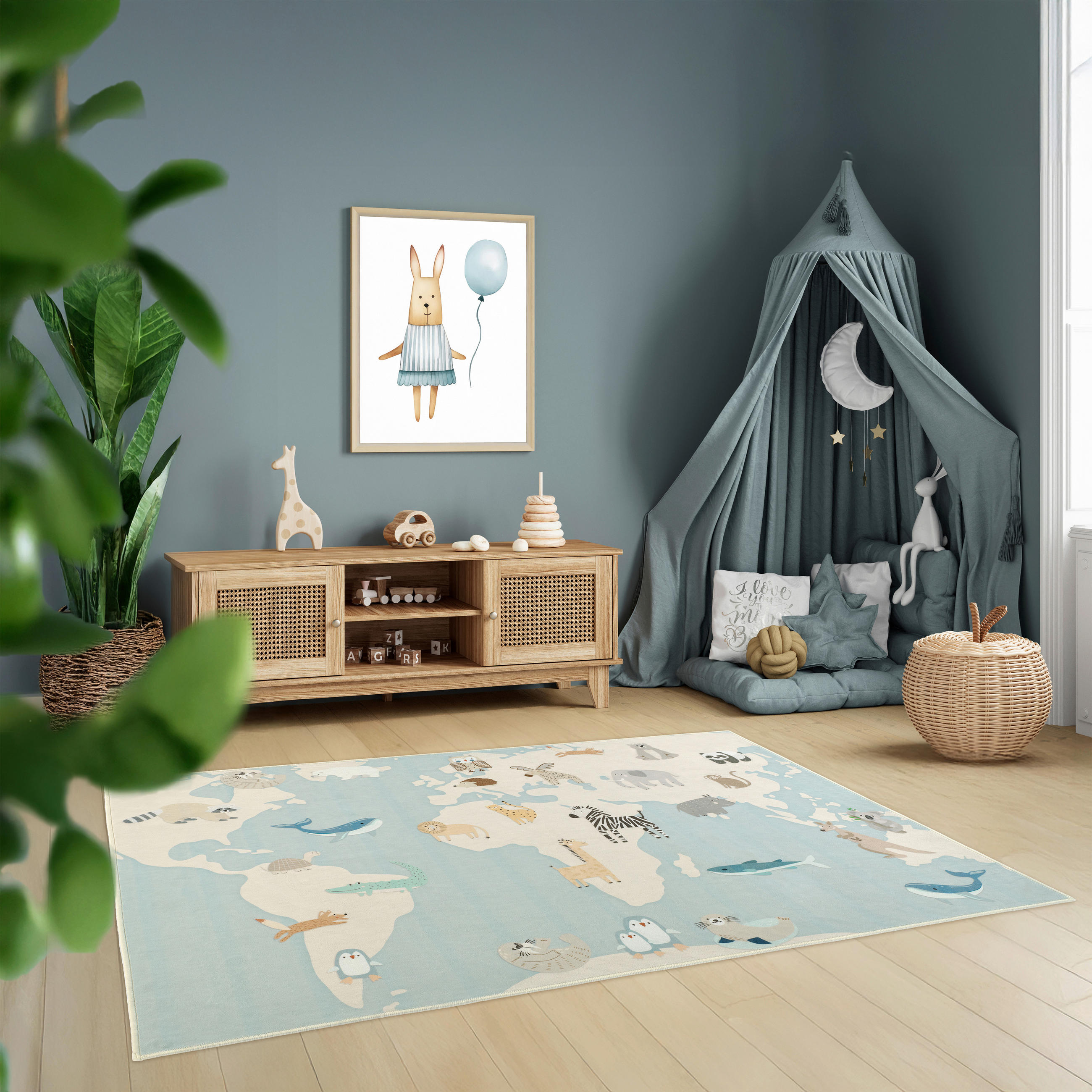 KINDERTEPPICH 120/180 cm LIVING ZOONIA  - Pastellblau/Multicolor, Design, Kunststoff/Textil (120/180cm) - Lindorug