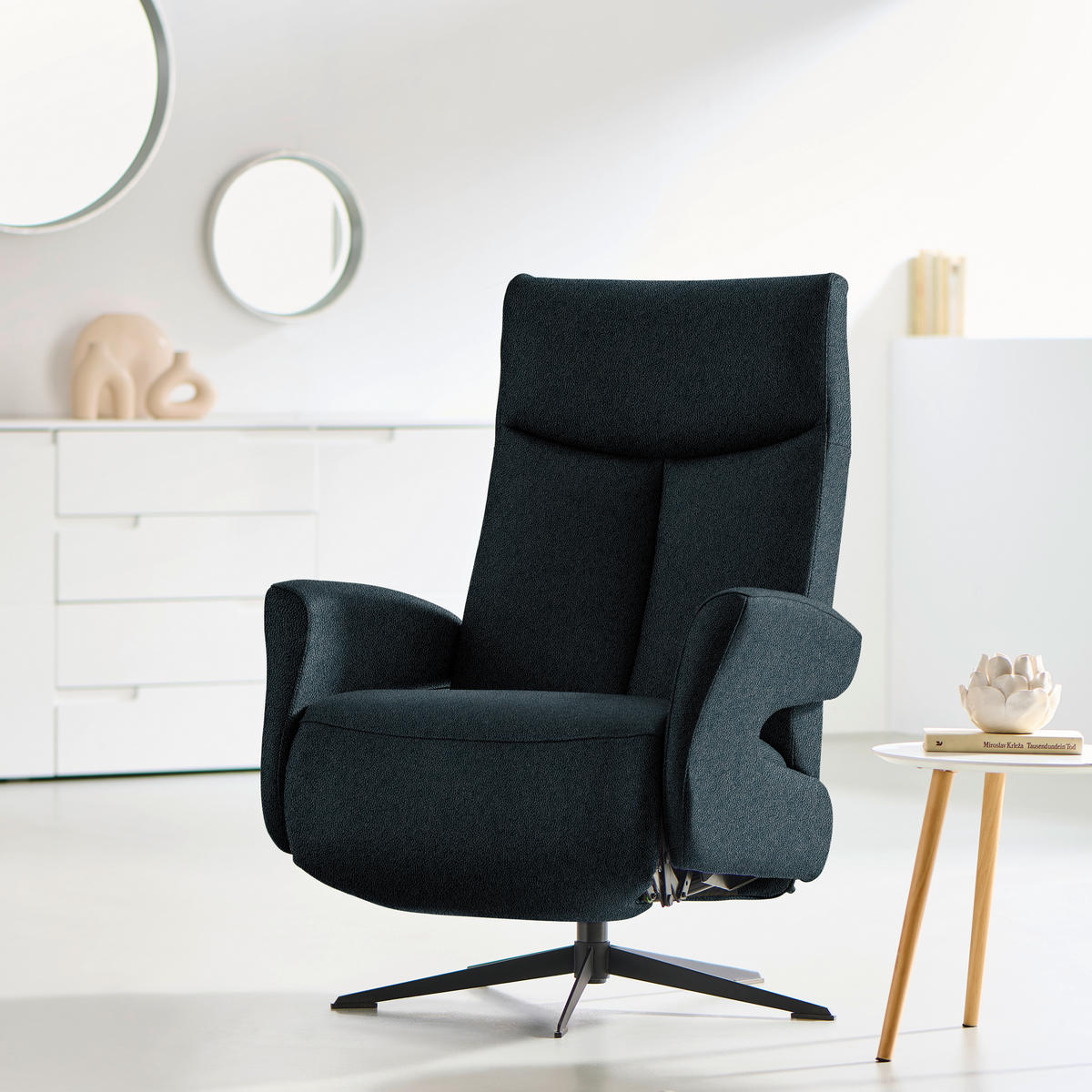RELAXSESSEL in Leder Schwarz  - Schwarz, Design, Leder/Metall (74/105/82cm) - Welnova