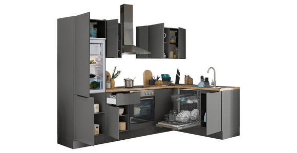 ECKKÜCHE 280/175 cm  in Graphitfarben  - Schwarz/Graphitfarben, Basics, Holzwerkstoff/Metall (280/175cm) - Xora