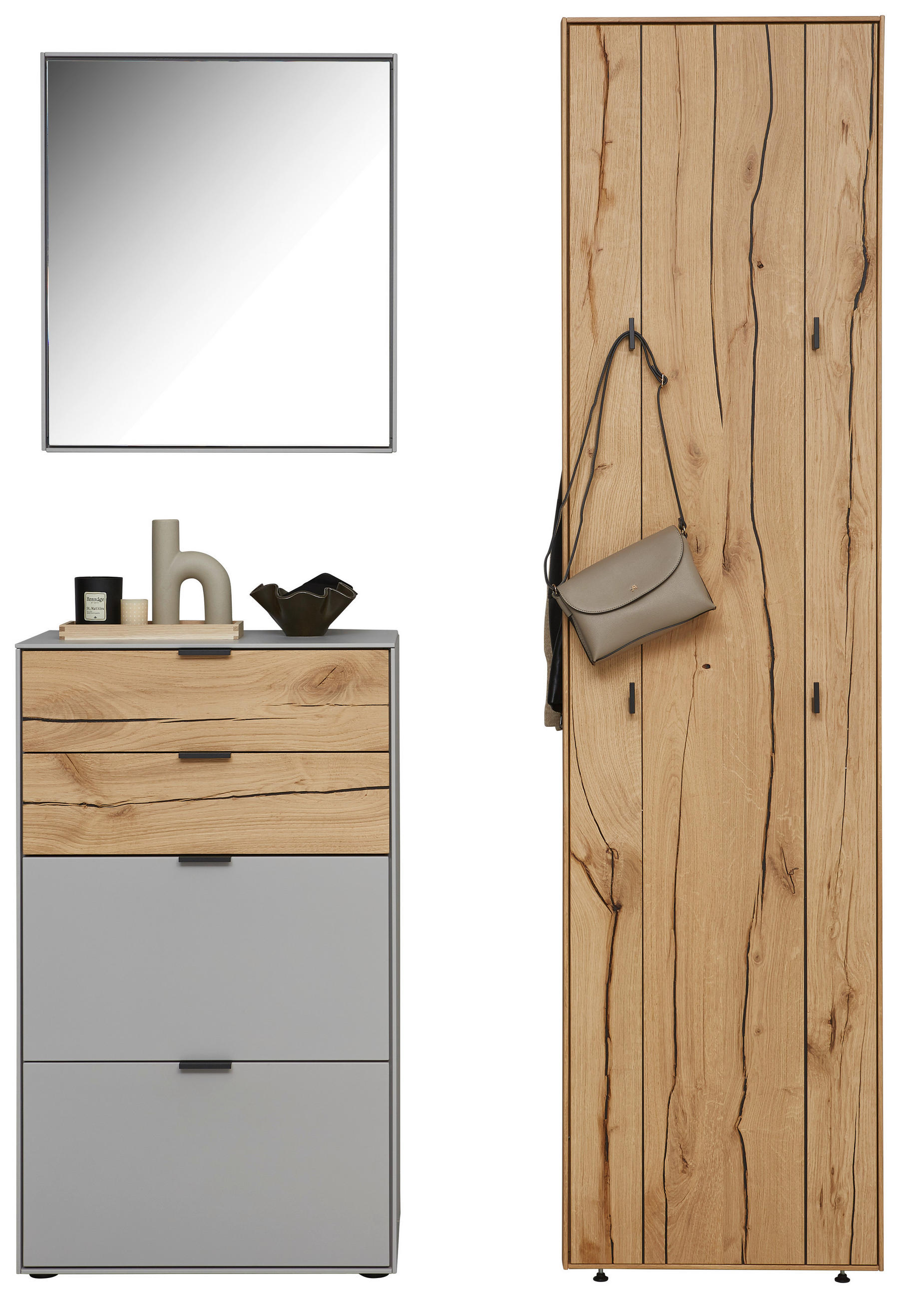 GARDEROBE  in 128,8/205,5/37,1 cm  - Eichefarben/Hellgrau, Design, Glas/Holz (128,8/205,5/37,1cm) - Dieter Knoll