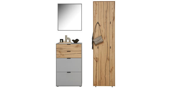 GARDEROBE in 128,8/205,5/37,1 cm - Eichefarben/Hellgrau, Design, Glas/Holz (128,8/205,5/37,1cm) - Dieter Knoll