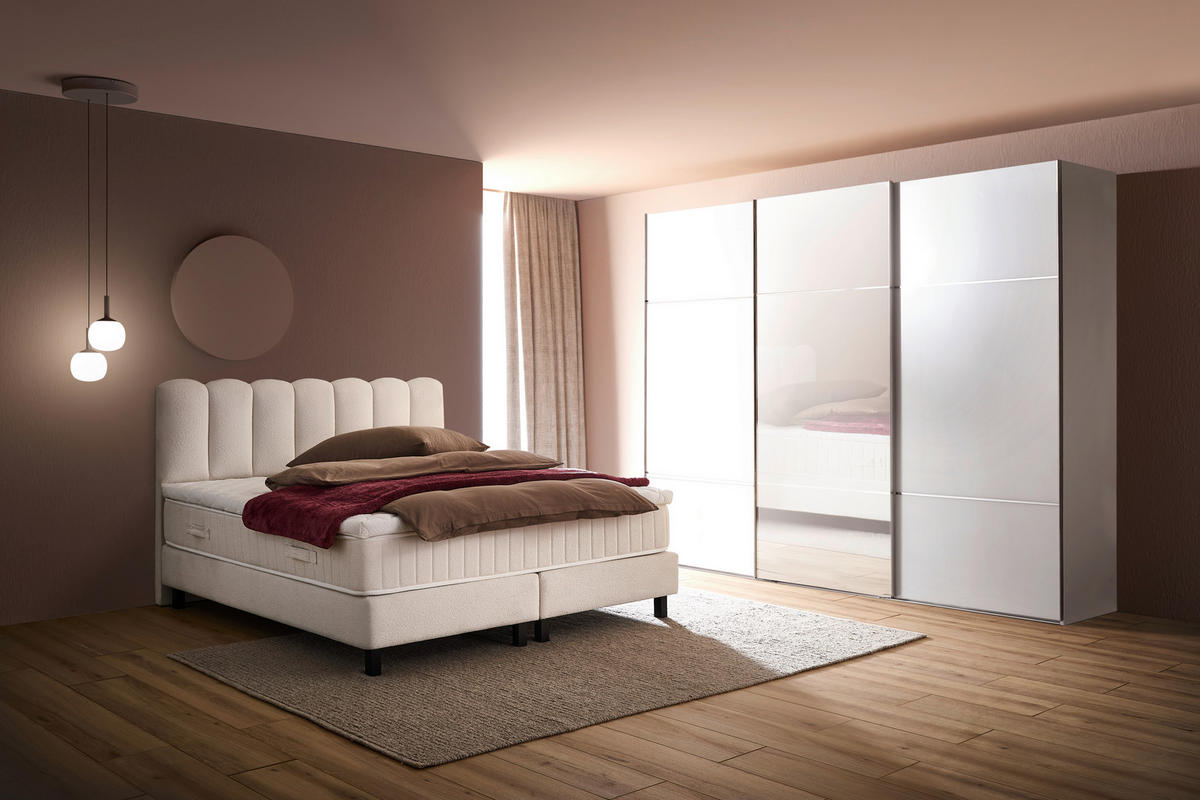 BOXSPRINGBETT 180/200 cm,  in Weiß, Topper, Matratzen, H3 = fest  - Schwarz/Weiß, Design, Holzwerkstoff/Textil (180/200cm) - Esposa