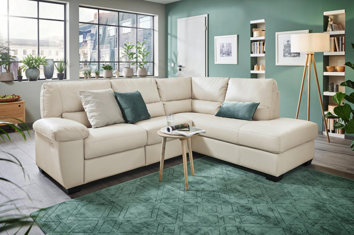 ECKSOFA Weiß Kombination Echtleder/Lederlook  - Weiß, KONVENTIONELL, Leder/Kunststoff (248/201cm) - Livetastic