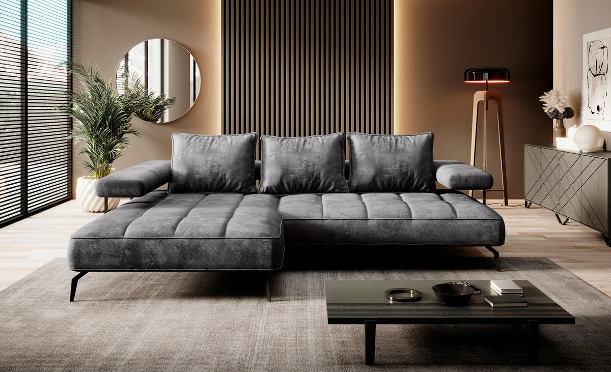 ECKSOFA in Webstoff Dunkelgrau  - Dunkelgrau/Schwarz, Design, Textil/Metall (180/266cm) - Welnova