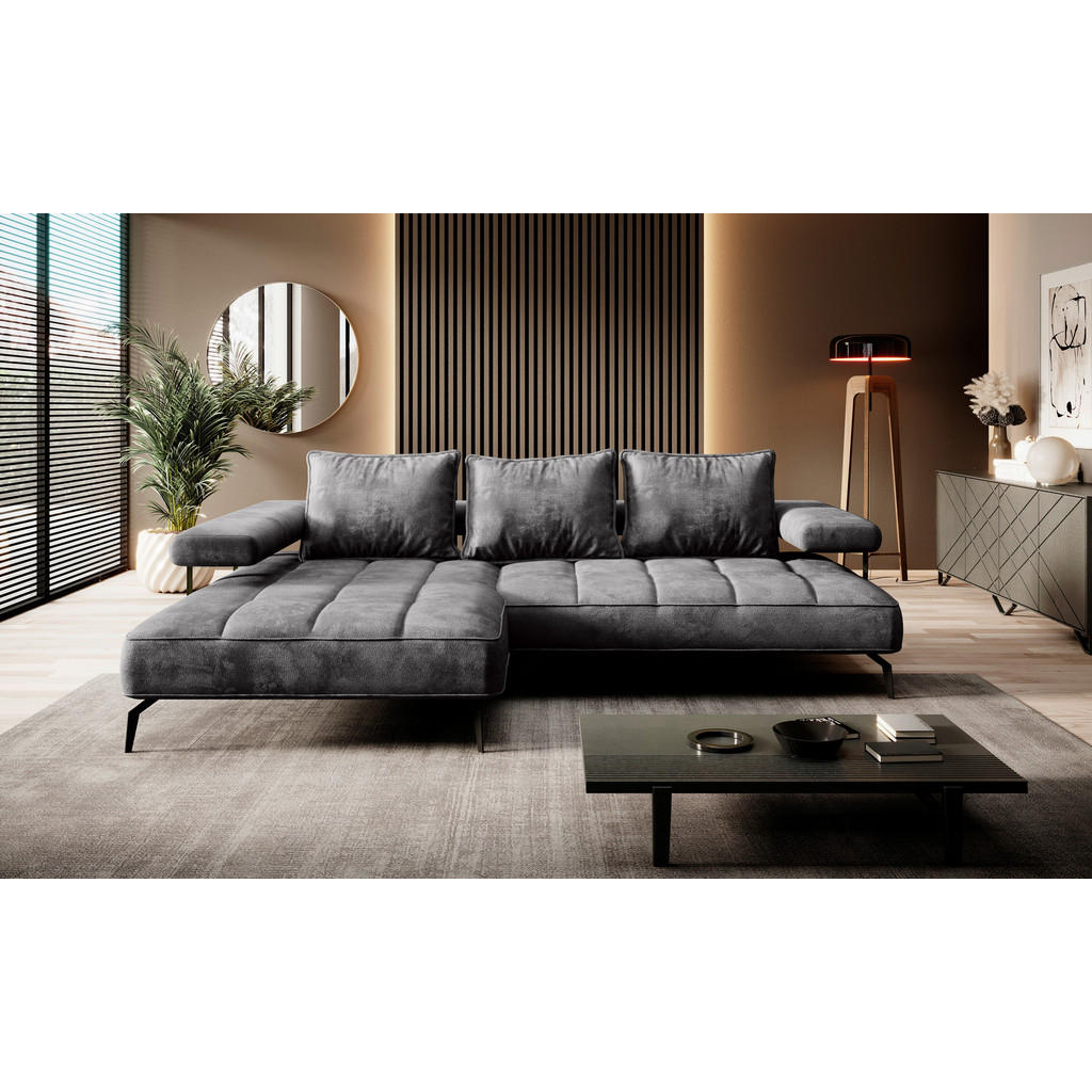 Thumbnail - Welnova Ecksofa, Dunkelgrau, Textil, Uni, 3-5-Sitzer, Ottomane links, L-Form, 266x180 cm, Made in EU, Stoffauswahl, seit...