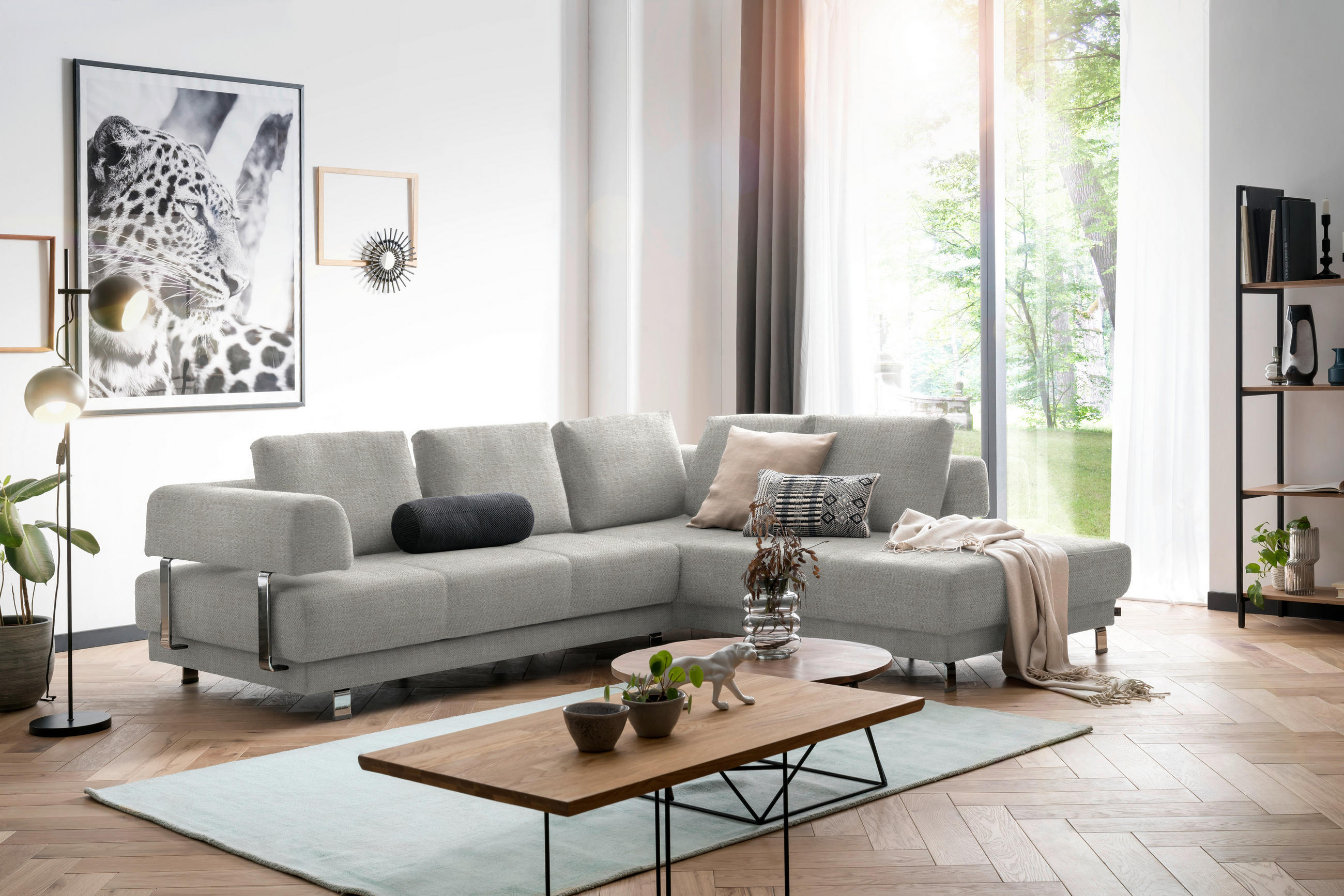 ECKSOFA in Chenille Beige  - Beige, Design, Textil/Metall (277/235cm)