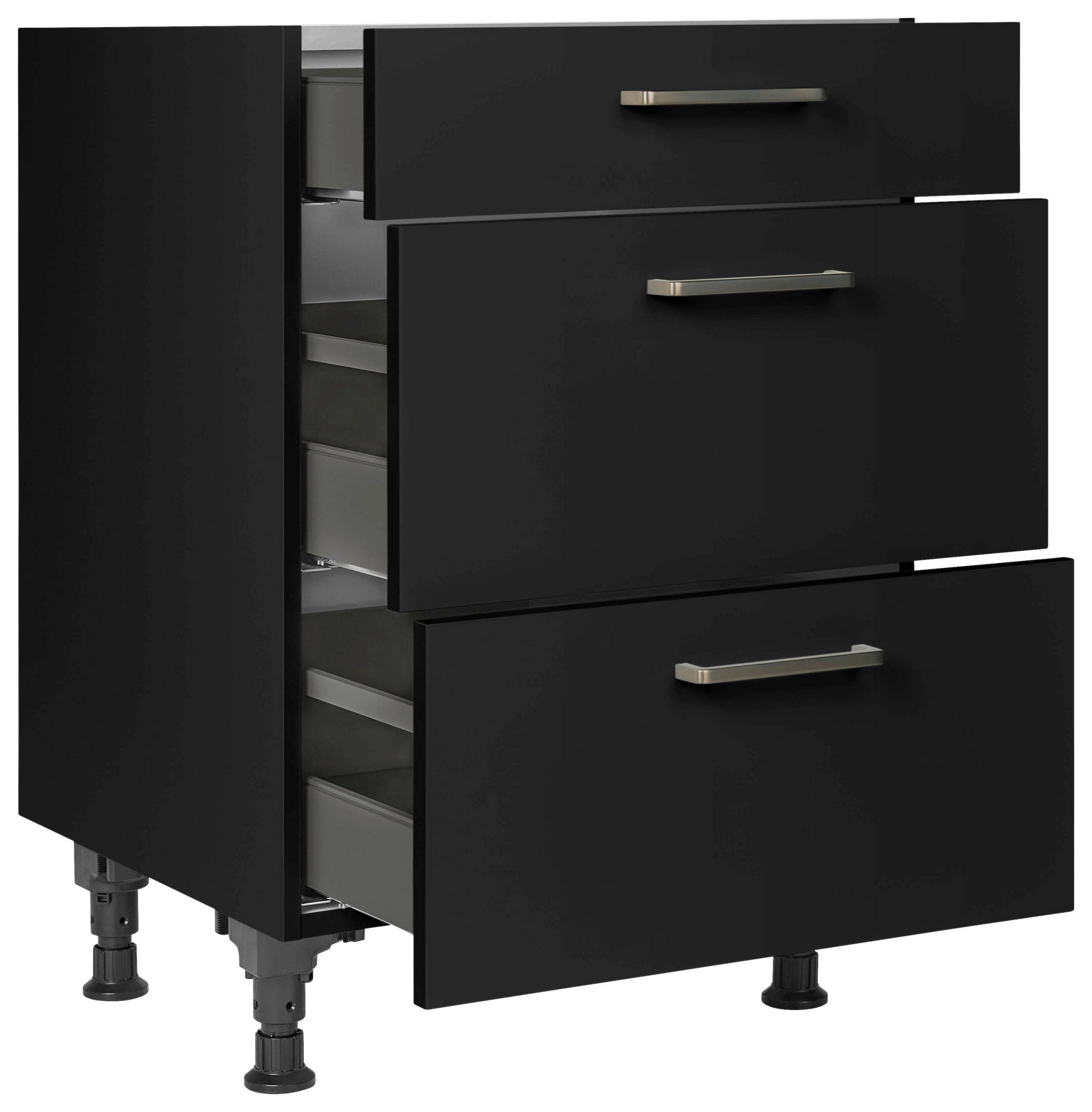SCHUBKASTENUNTERSCHRANK 60/87/56 cm  in Schwarz  - Edelstahlfarben/Schwarz, MODERN, Holzwerkstoff/Metall (60/87/56cm) - Nobilia
