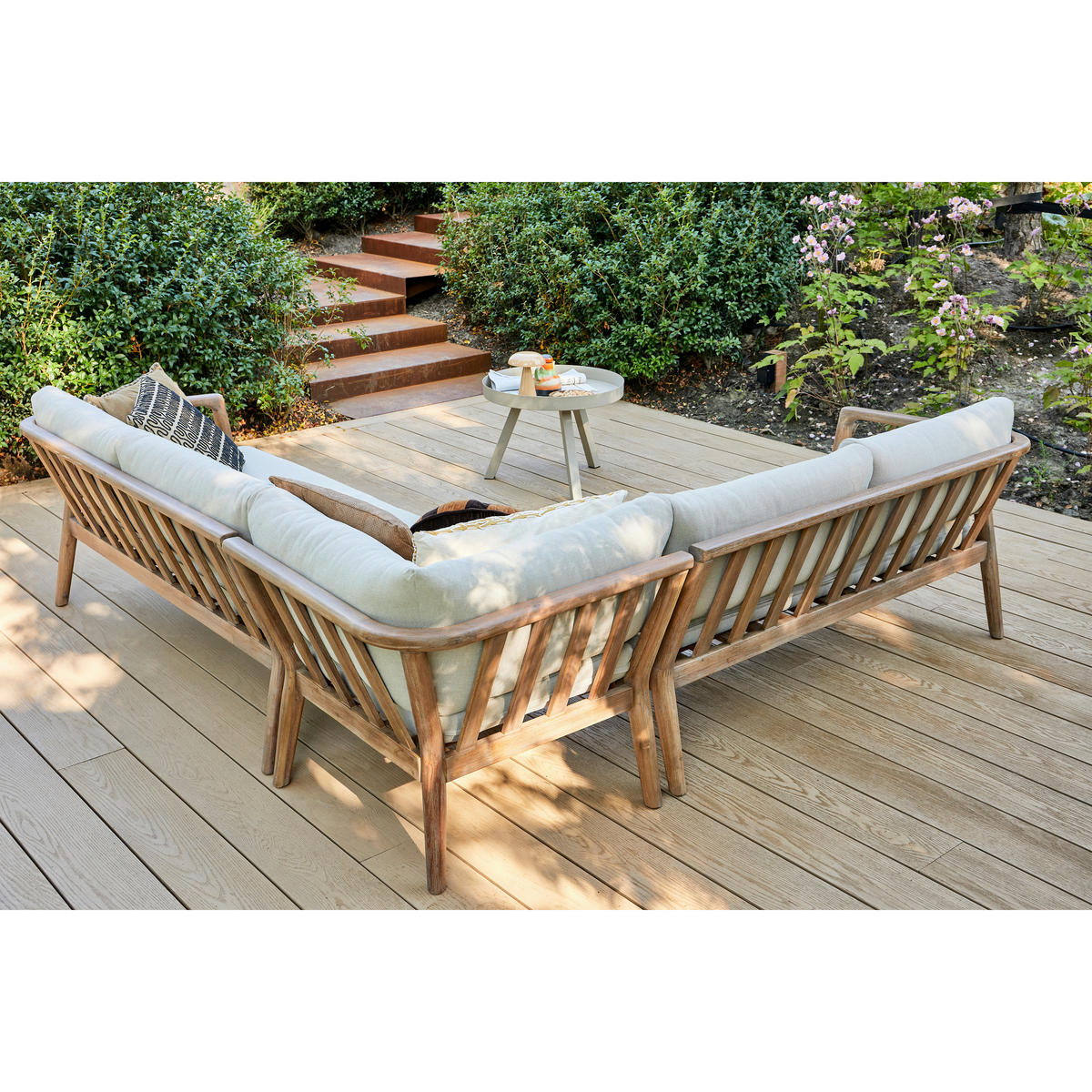 LOUNGEGARNITUR 227/227 cm Akazie vollmassiv  - Naturfarben, MODERN, Holz/Textil (227/227cm) - Livetastic