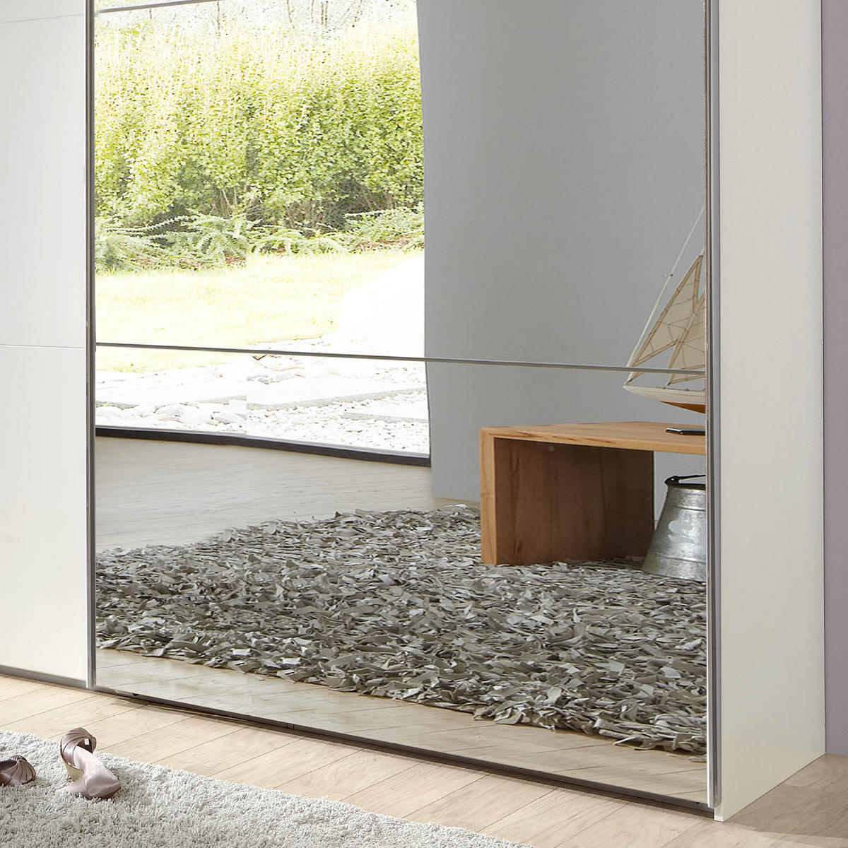 SCHWEBETÜRENSCHRANK in Weiss  - Chromfarben/Weiss, Modern, Glas/Holzwerkstoff (200/216/65cm) - MID.YOU