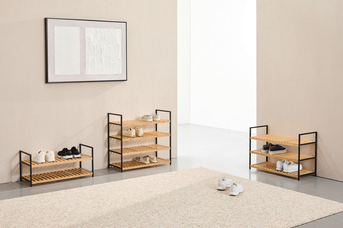 SCHUHREGAL Naturfarben, Schwarz  - Schwarz/Naturfarben, Basics, Naturmaterialien/Metall (70/32/30cm) - Carryhome