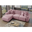ECKSOFA Rosa Velours Zierkissen, Rückenkissen, Bettkasten, Schlaffunktion, Rücken echt, Liegefläche im Originalstoff  - Chromfarben/Rosa, KONVENTIONELL, Kunststoff/Textil (195/293cm) - Carryhome