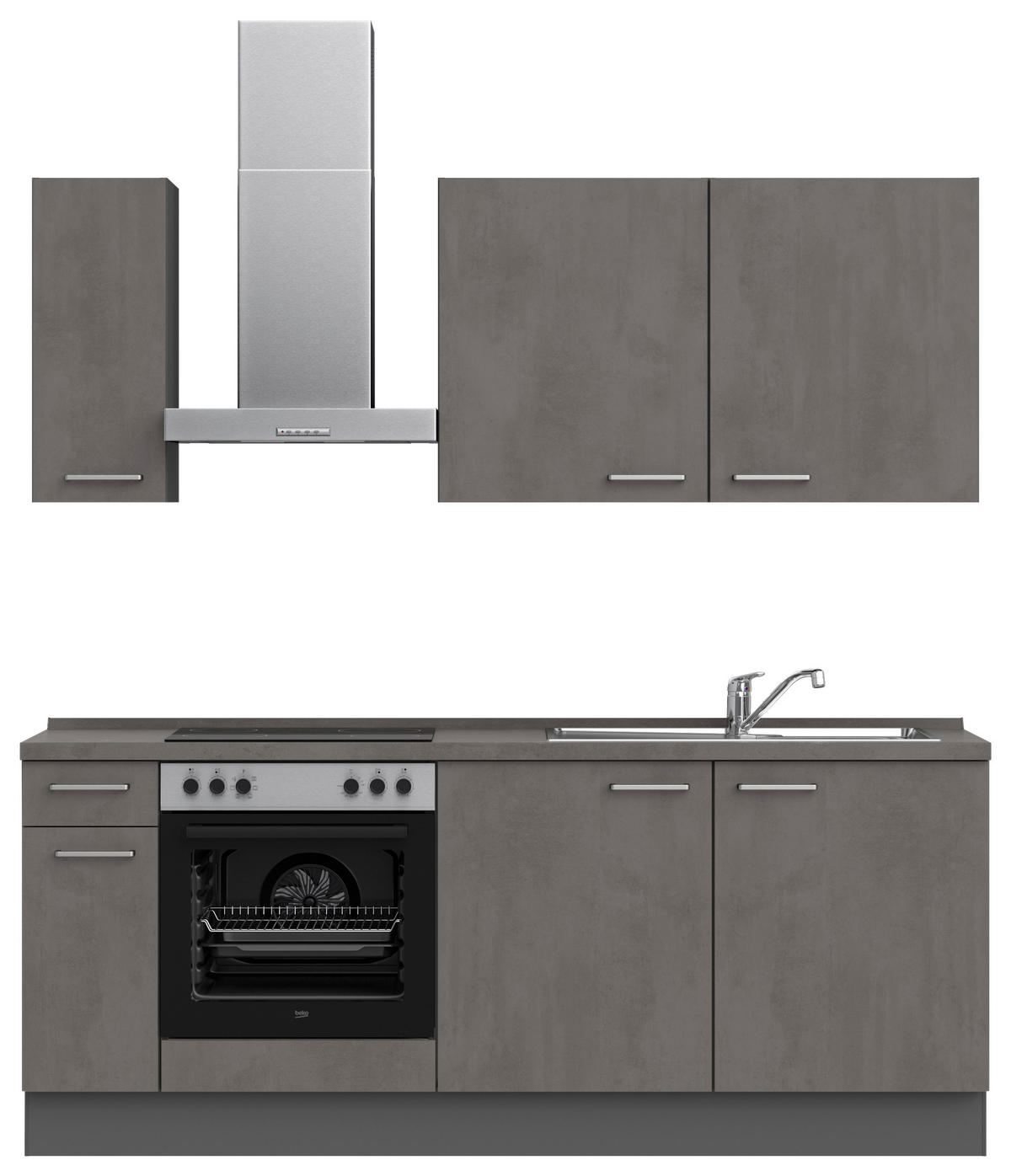 KÜCHENLEERBLOCK Riva 210 cm  in Schieferfarben  - Schieferfarben/Edelstahlfarben, MODERN, Holzwerkstoff/Metall (210cm) - Nobilia