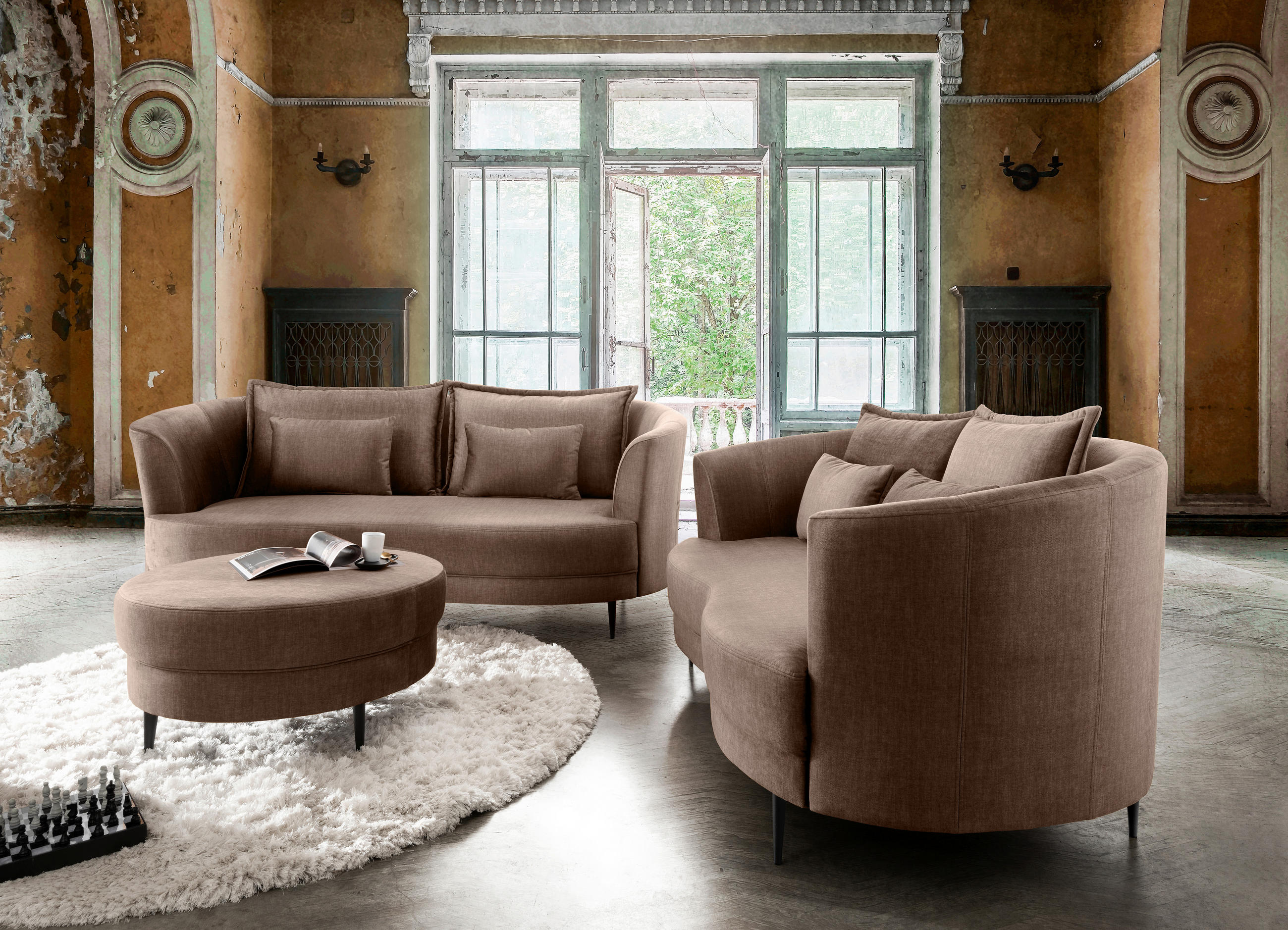 2-SITZER-SOFA Velours Hellbraun  - Hellbraun/Schwarz, MODERN, Textil/Metall (179/85/101cm) - Livetastic