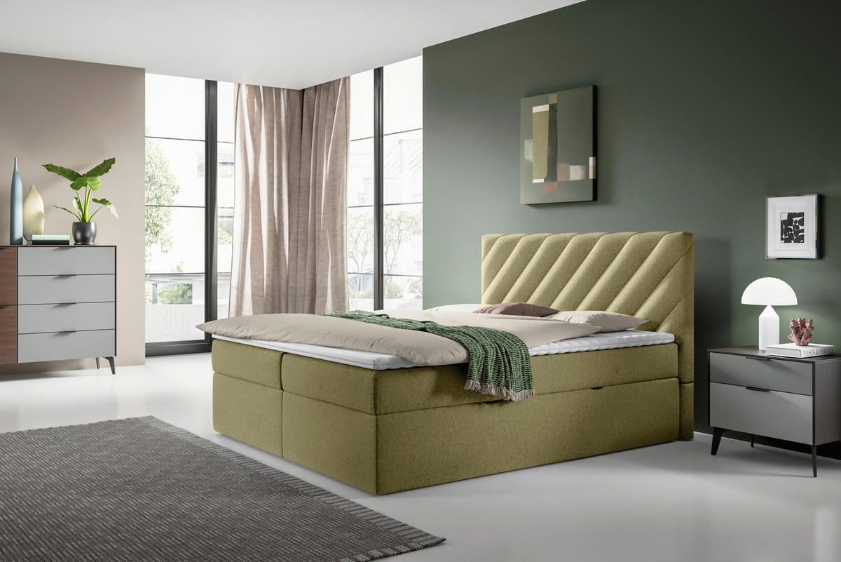 BOXBETT 140/200 cm  in Grün  - Schwarz/Grün, Modern, Textil (140/200cm) - MID.YOU