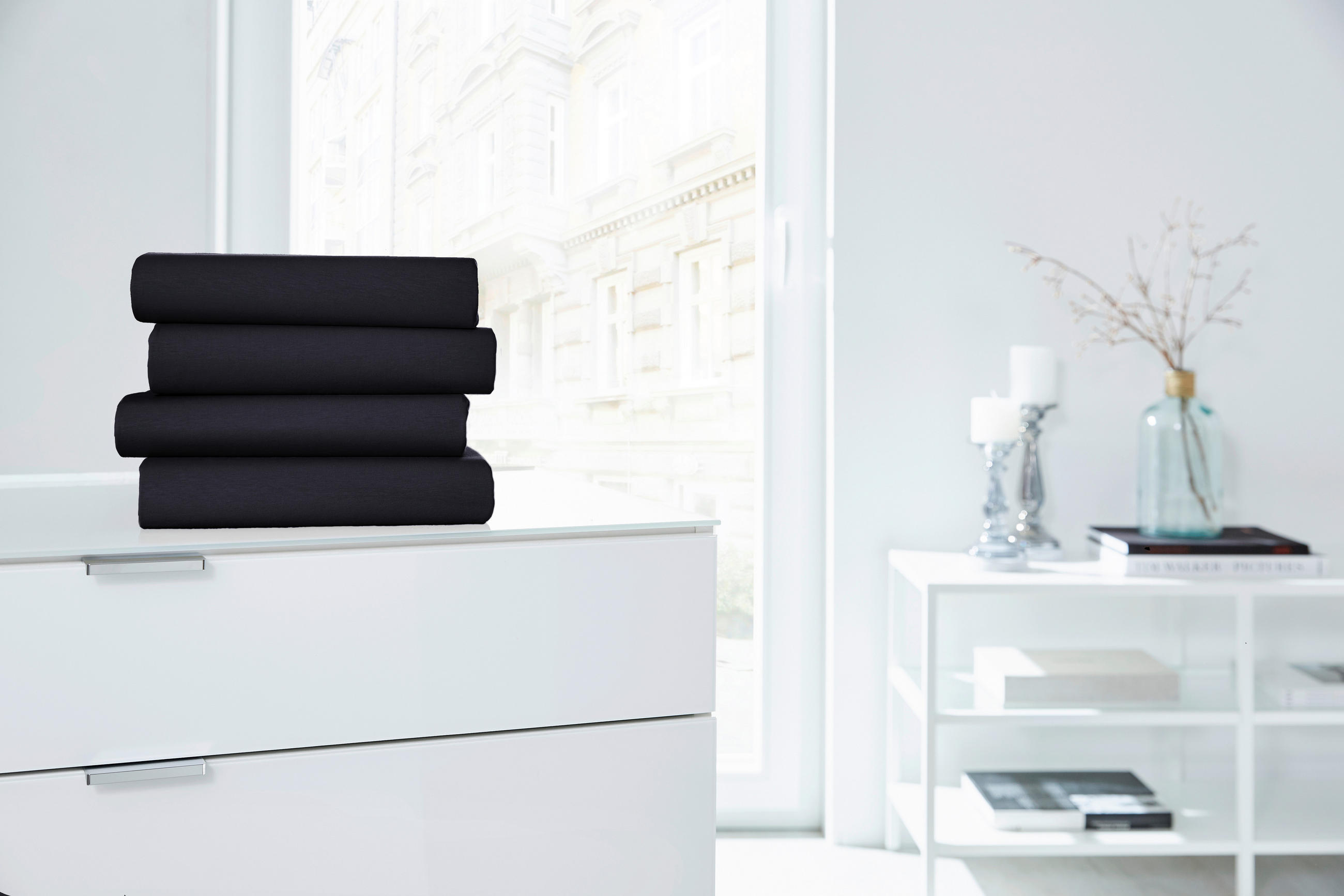 SPANNLEINTUCH 150/200 cm Jersey  - Schwarz, Basics, Textil (150/200cm)