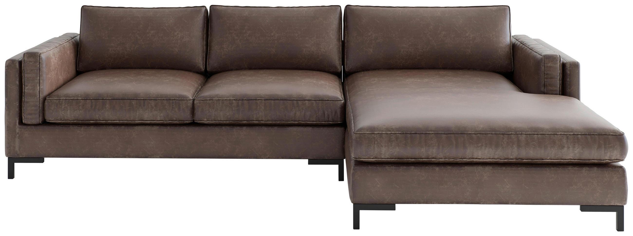 ECKSOFA Braun Lederlook, Flachgewebe  - Schwarz/Braun, Design, Textil/Metall (265/160cm) - Livetastic