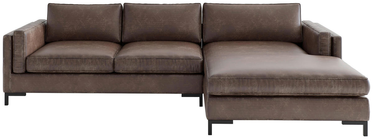ECKSOFA Braun Lederlook, Flachgewebe  - Schwarz/Braun, Design, Textil/Metall (265/160cm) - Livetastic