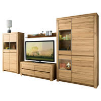 WOHNWAND Lugano  in Buchefarben  376,9/200,8/51,7/42,1 cm  - Buchefarben, Design, Glas/Holz (376,9/200,8/51,7/42,1cm) - Valdera