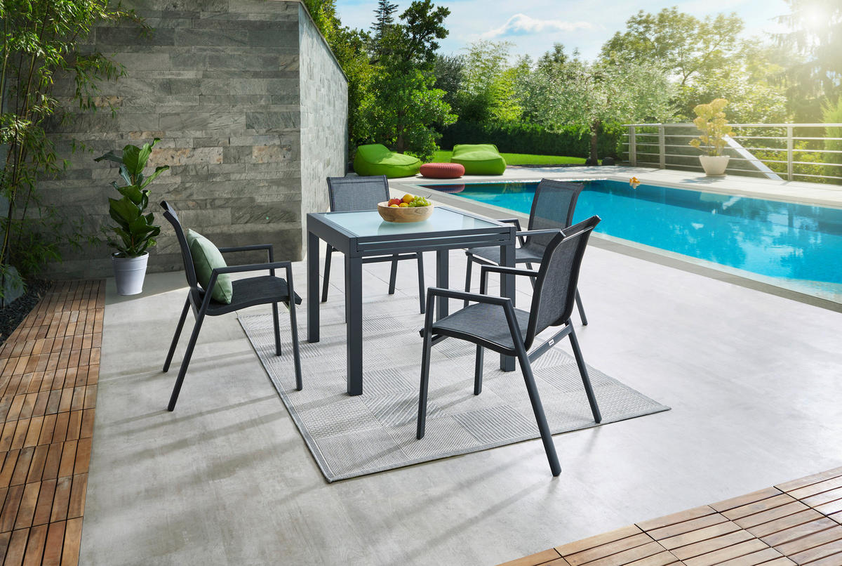 KERTI ASZTAL 90-180/90/75 cm   - antracit, Design, Üveg/fém (90-180/90/75cm) - Ambia Garden