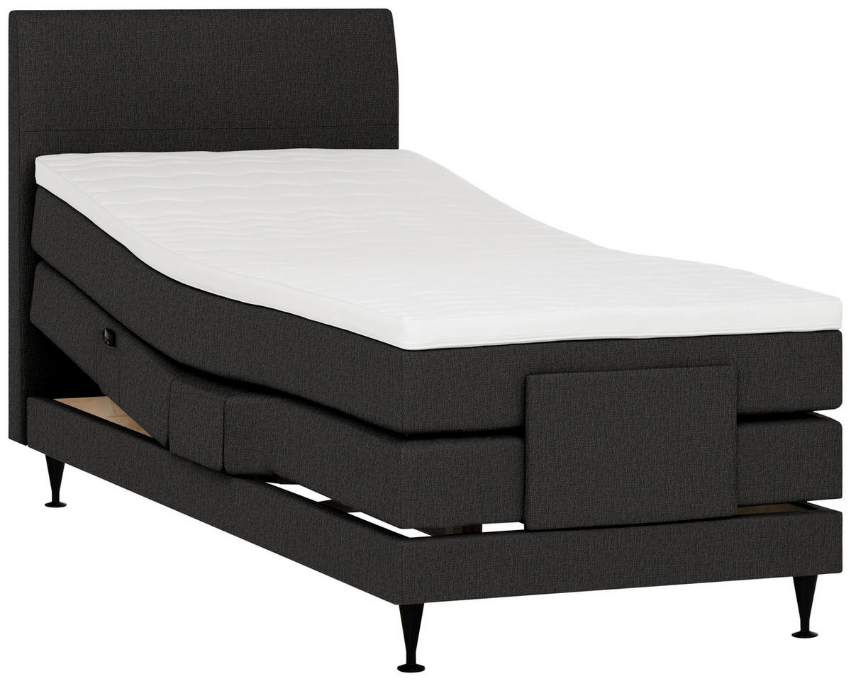 BOXSPRINGBETT 120/200 cm,  in Anthrazit, Matratze, Topper, motorische Verstellbarkeit, Fernbedienung, H5 = hart  - Anthrazit/Schwarz, KONVENTIONELL, Holzwerkstoff/Textil (120/200cm) - Welnova