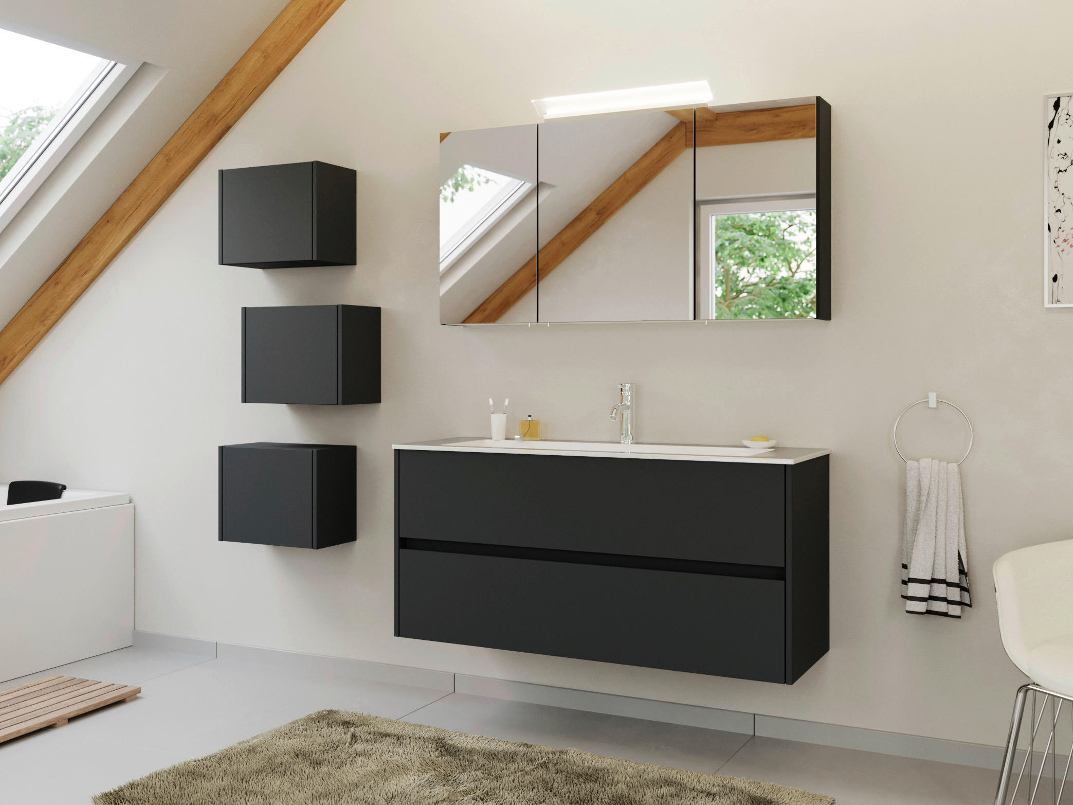 BADEZIMMER 5-teilig  in 120 cm  - Graphitfarben/Weiß, Basics, Holzwerkstoff/Stein (120cm) - MID.YOU