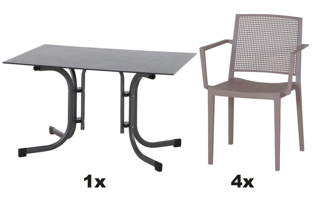 GARTENGARNITUR 5-teilig  - Taupe, Basics, Holzwerkstoff/Kunststoff (80/80/120cm) - Siena Garden
