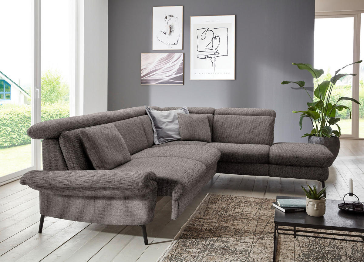 ECKSOFA in Struktur Dunkelgrau  - Dunkelgrau/Schwarz, Modern, Textil/Metall (275/235cm) - Cantus