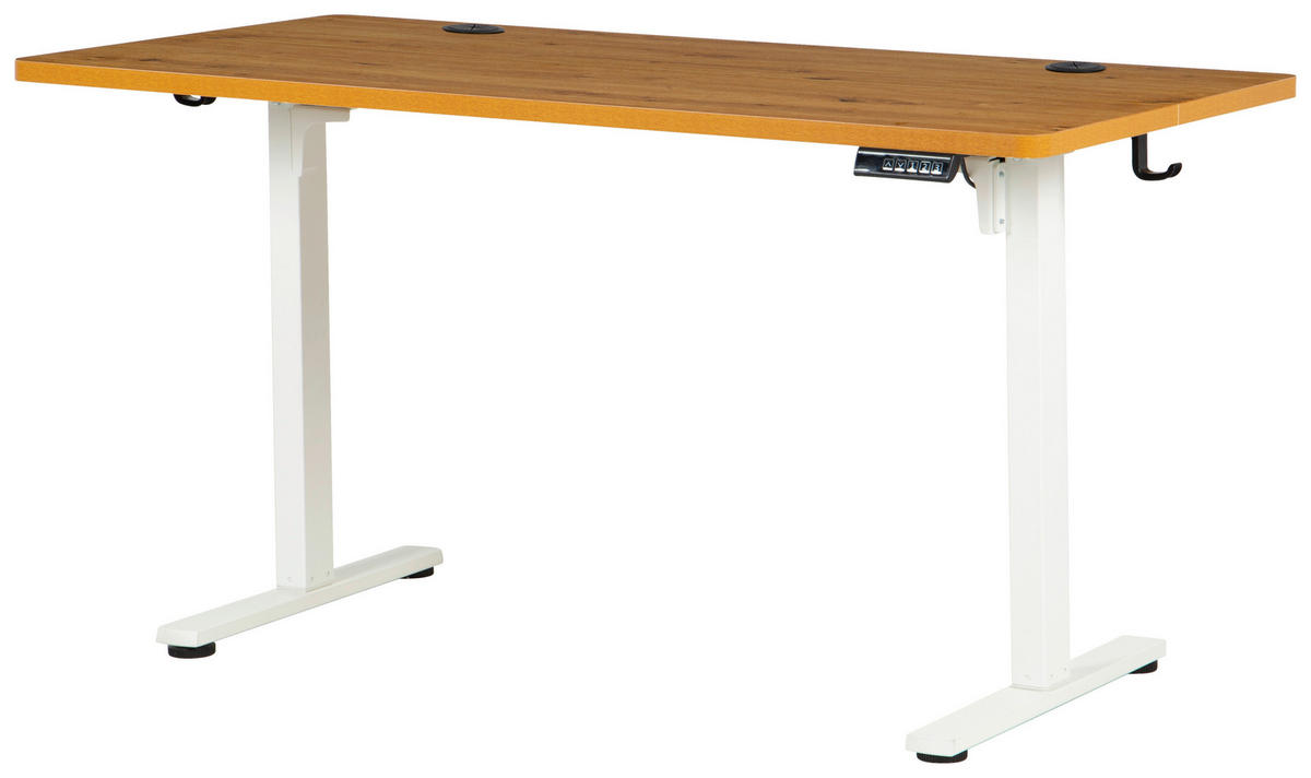 SCHREIBTISCH 140/70/72/118 cm Weiss, Eichefarben höhenverstellbar elektrisch höhenverstellbar  - Weiss/Eichefarben, Modern, Holzwerkstoff/Metall (140/70/72/118cm) - Livetastic