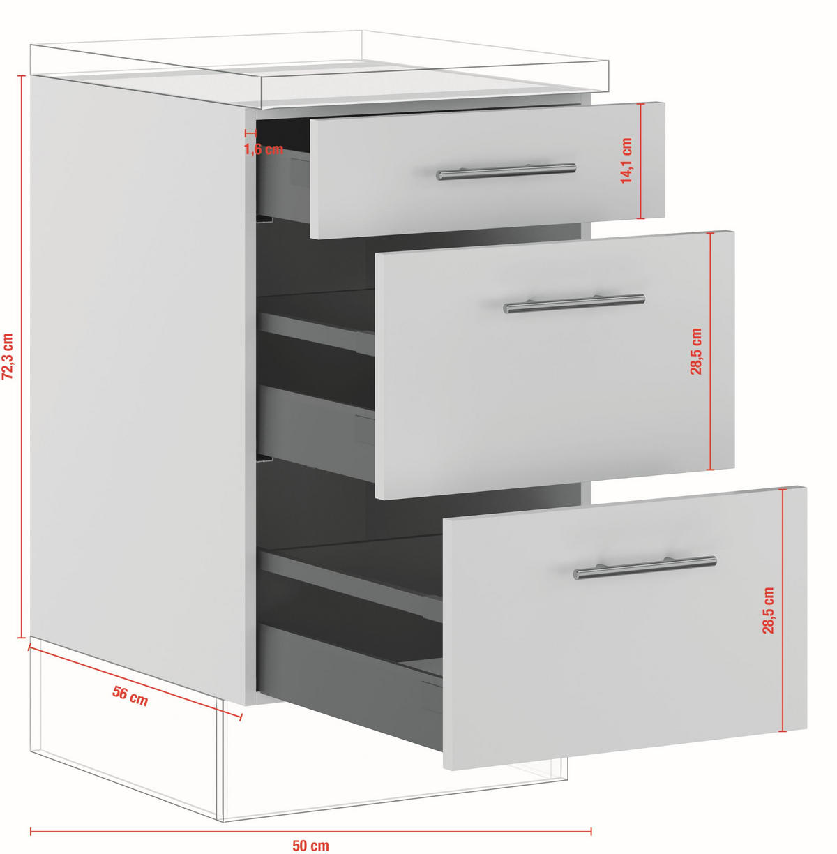 SCHUBKASTENUNTERSCHRANK 50/87,8/57,6 cm  in Weiß  - Edelstahlfarben/Weiß, Basics, Holzwerkstoff/Metall (50/87,8/57,6cm) - Impuls