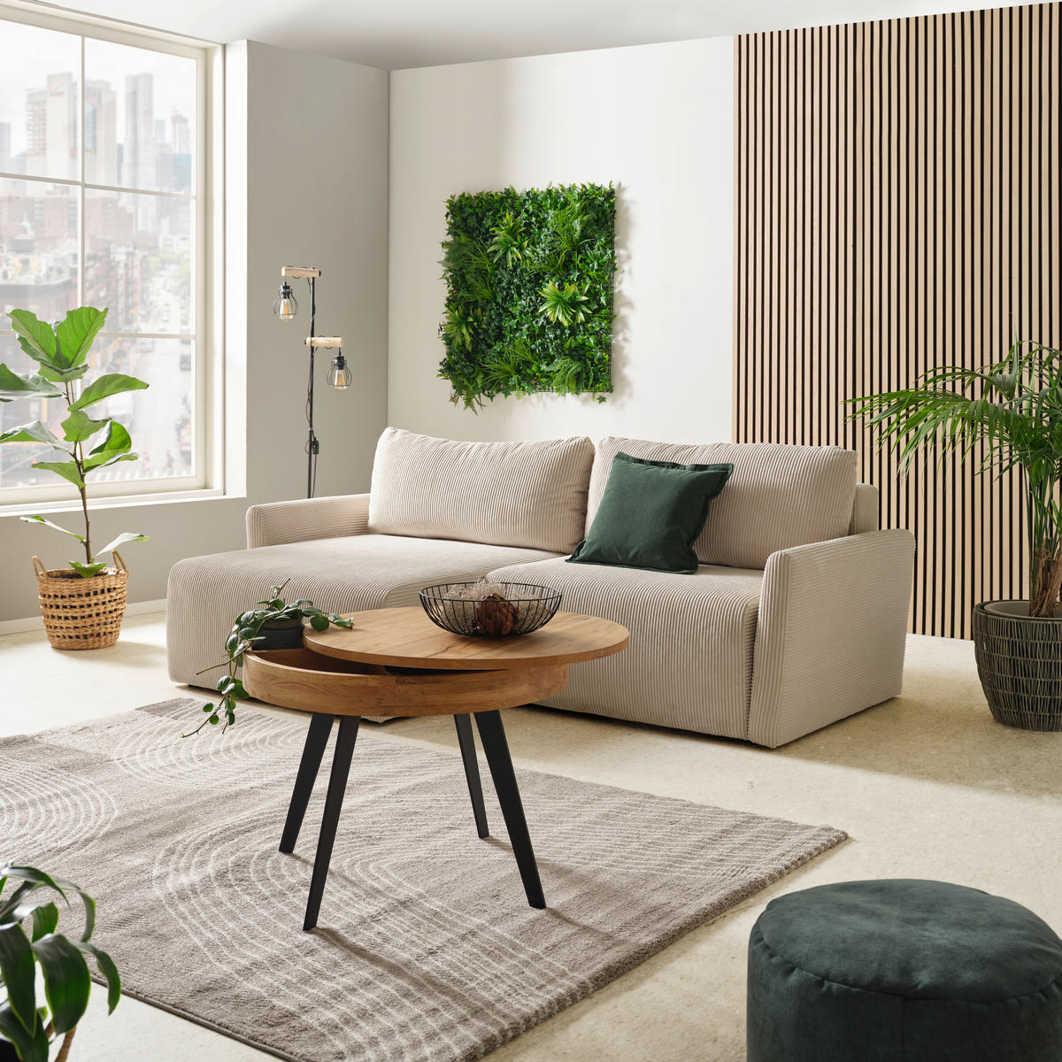 CANAPÉ D'ANGLE velours côtelé blanc  - noir/blanc, Konventionell, textile/matière synthétique (228/146cm) - MID.YOU