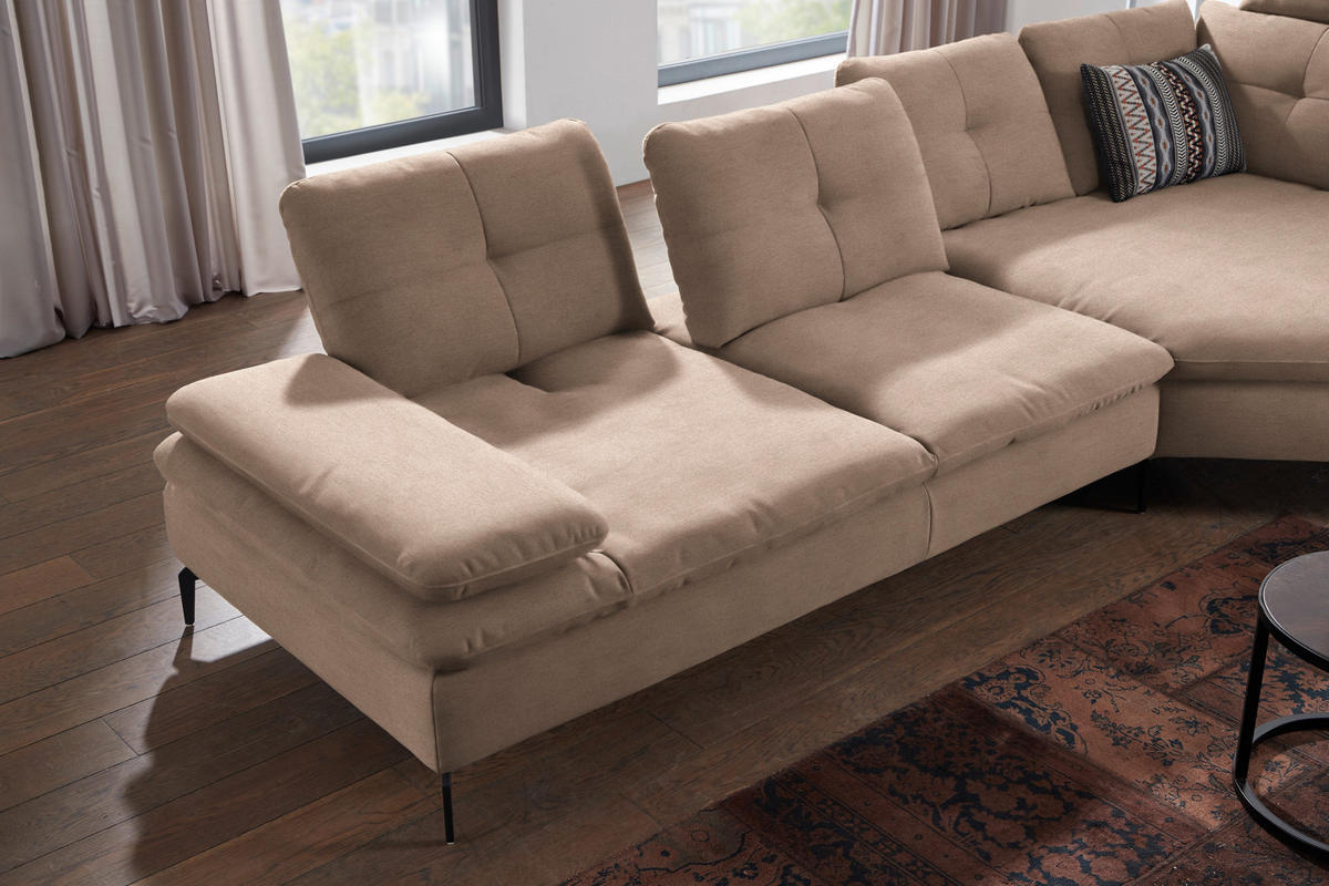 ECKSOFA in Flachgewebe Taupe  344/157 cm  - Taupe/Schwarz, Design, Textil/Metall (344/157cm) - Chilliano
