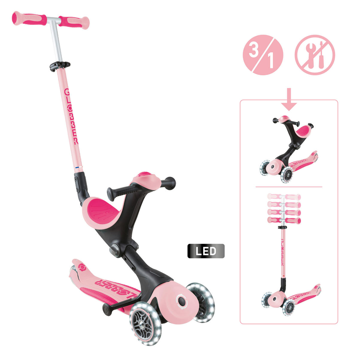 LAUFRAD GO-UP DELUXE LIGHTS  - Rosa, Basics, Kunststoff/Metall (64/22/98,5cm) - GLOBBER