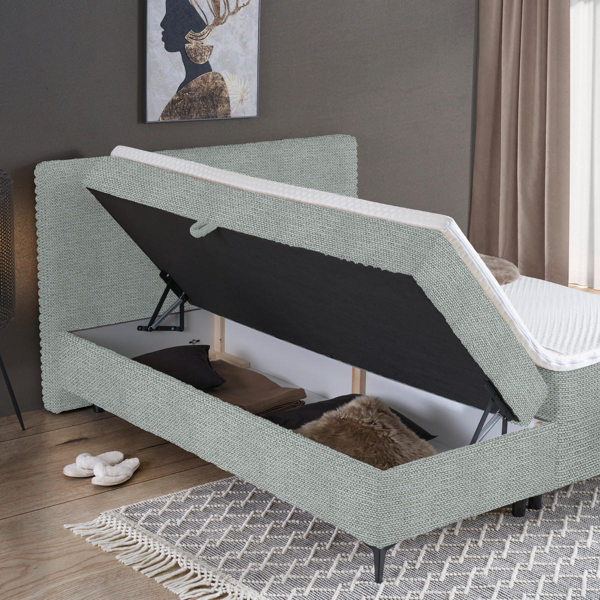 BOXBETT 180/200 cm  in Hellgrau  - Hellgrau/Schwarz, Design, Holz/Holzwerkstoff (180/200cm) - Xora
