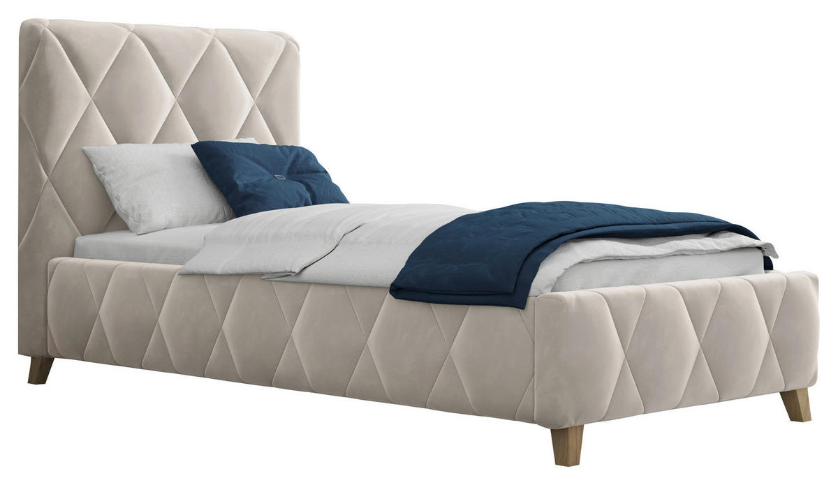 POLSTERBETT gepolstertes Kopfteil, Lattenrost, Bettkasten 90/200 cm  in Creme  - Creme, MODERN, Holz/Textil (90/200cm) - MID.YOU
