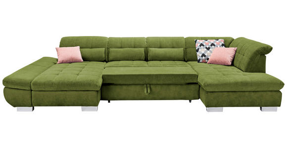 WOHNLANDSCHAFT in Mikrofaser Grün - Chromfarben/Grün, Design, Kunststoff/Textil (204/350/211cm) - Xora