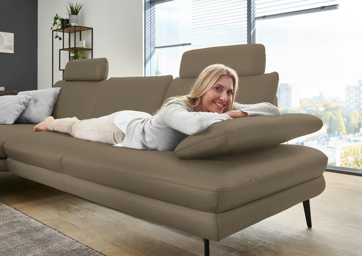 ECKSOFA in Echtleder Beige  - Beige/Schwarz, Design, Leder/Metall (180/310cm) - Dieter Knoll