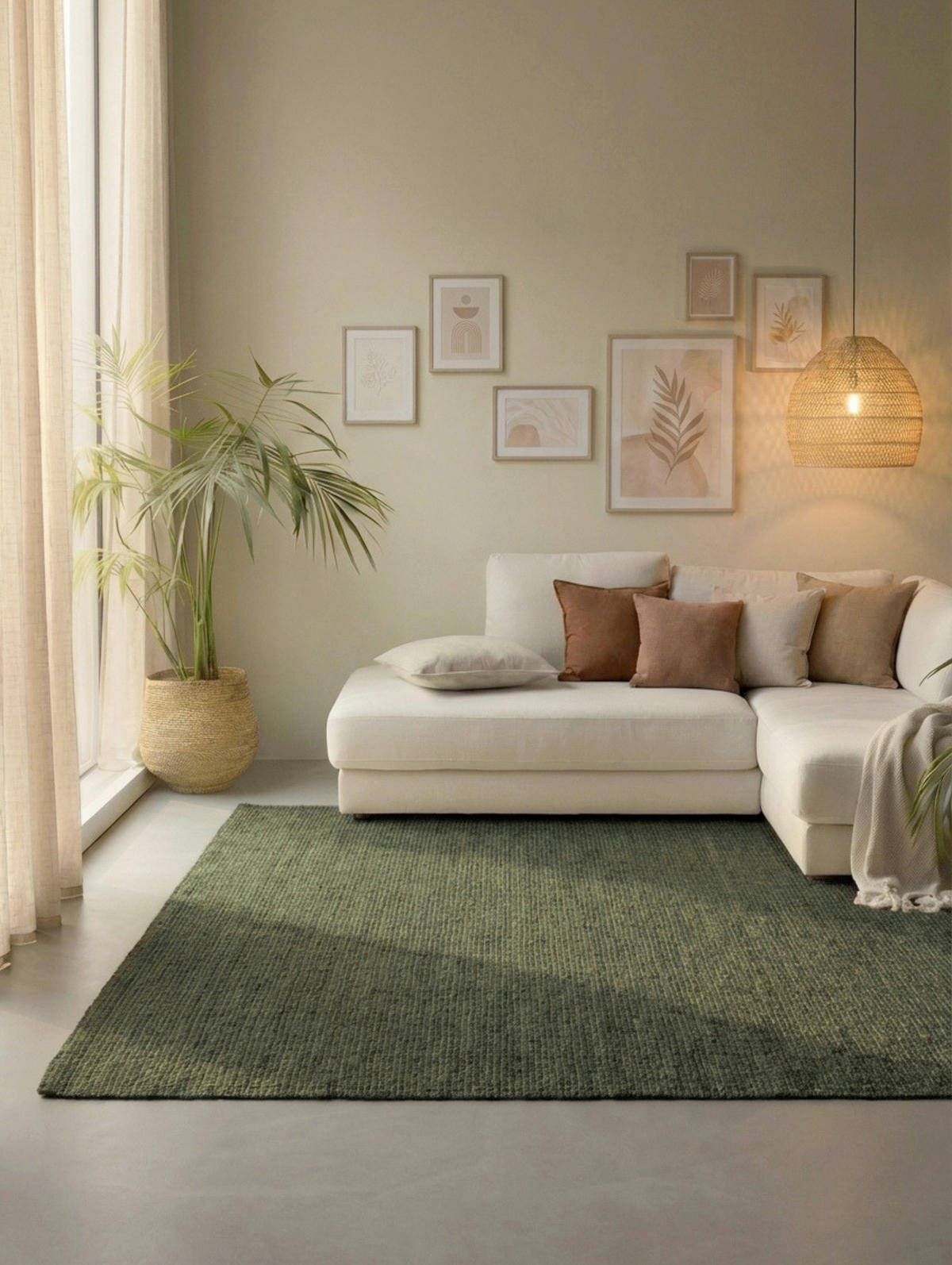 JUTETEPPICH 190/280 cm Bouclé Olivgrün  - Olivgrün, Basics, Textil (190/280cm) - Hanse Home