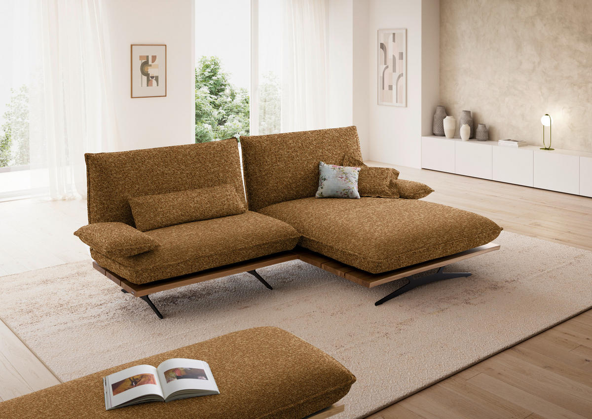 ECKSOFA  in Chenille, Flachgewebe Cognac, Wildeiche  284/161 cm  - Wildeiche/Cognac, Design, Holz/Textil (284/161cm) - Koinor