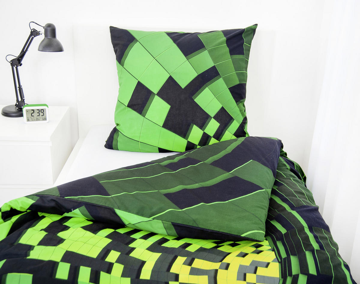 JUGENDBETTWÄSCHE Renforcé 135/200 cm  - Schwarz/Grün, Trend, Textil (135/200cm) - Herding