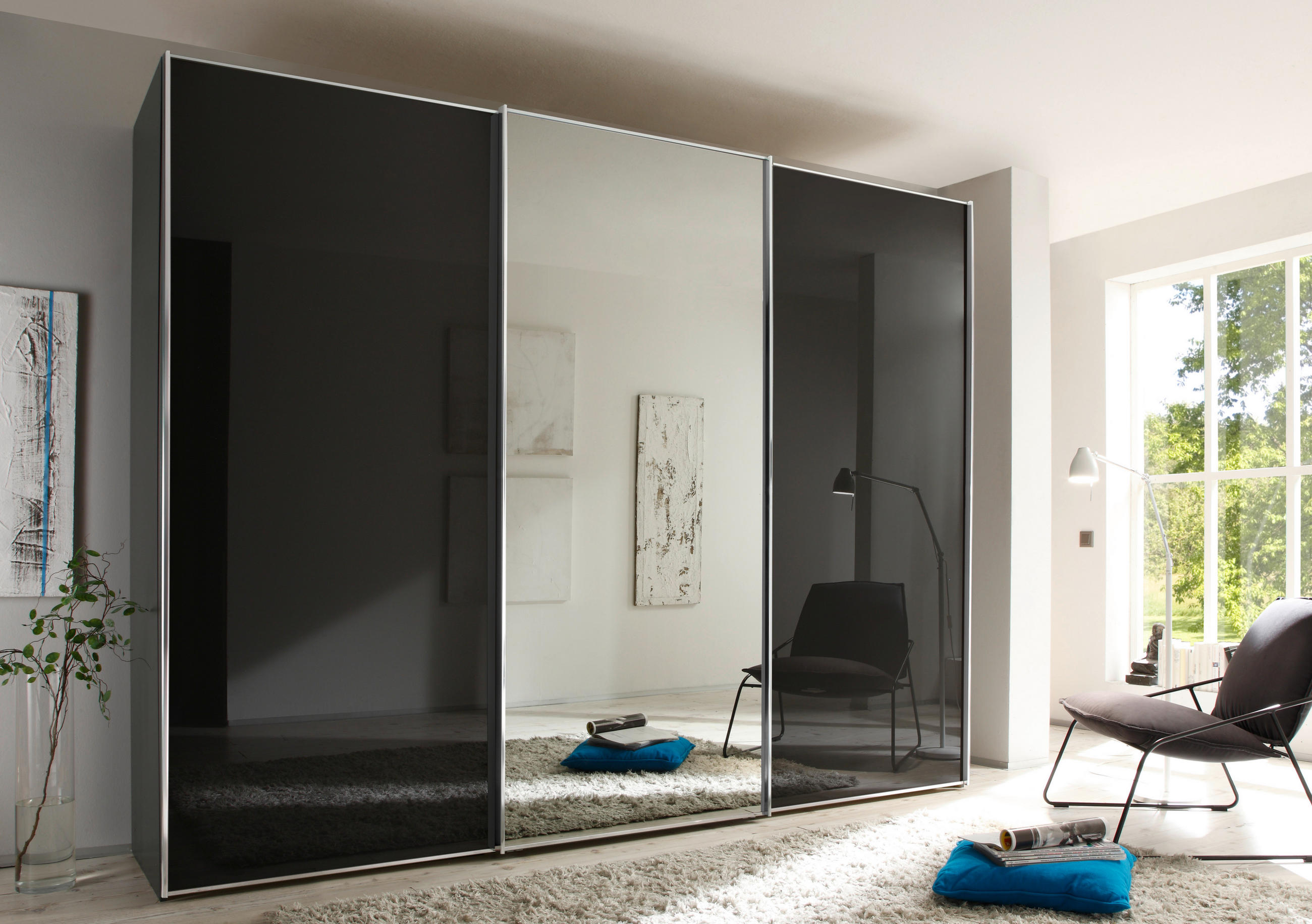 SCHWEBETÜRENSCHRANK in Anthrazit  - Anthrazit/Alufarben, Konventionell, Glas/Holzwerkstoff (298/240/68cm) - Moderano