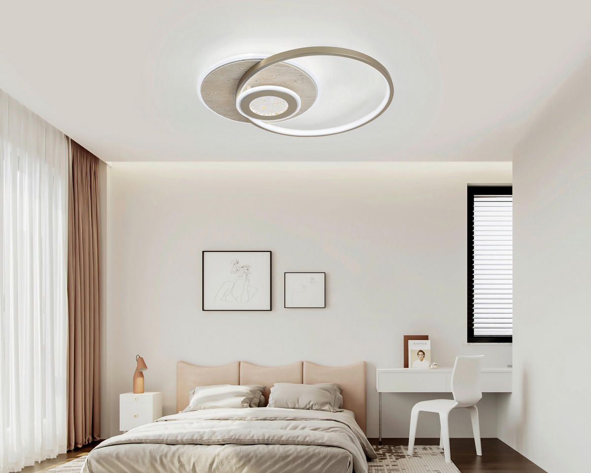 LED PLAFONJERA Travera  - boja hroma/šampanjac, Dizajnerski, kamen/metal (54,5/43/8cm) - Novel