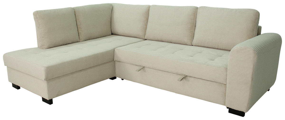 ECKSOFA JOHN Creme Cord Rückenkissen, Bettkasten, Liegefläche im Originalstoff  - Creme/Schwarz, Trend, Kunststoff/Textil (178/239cm) - P & B