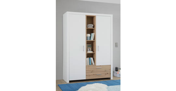 DREHTÜRENSCHRANK  in Weiß, Eiche Artisan  - Silberfarben/Weiß, Design, Holzwerkstoff/Metall (143/200/55cm) - Xora