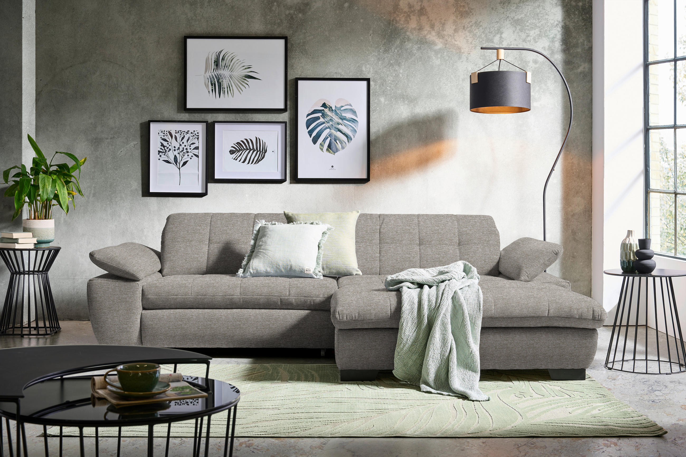 ECKSOFA in Webstoff Grau  - Schwarz/Grau, Design, Textil/Metall (265/180cm) - Carryhome