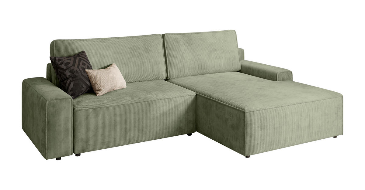 ECKSCHLAFSOFA Cord Grün  - Schwarz/Grün, Modern, Kunststoff/Textil (246/168cm) - Trendmanufaktur