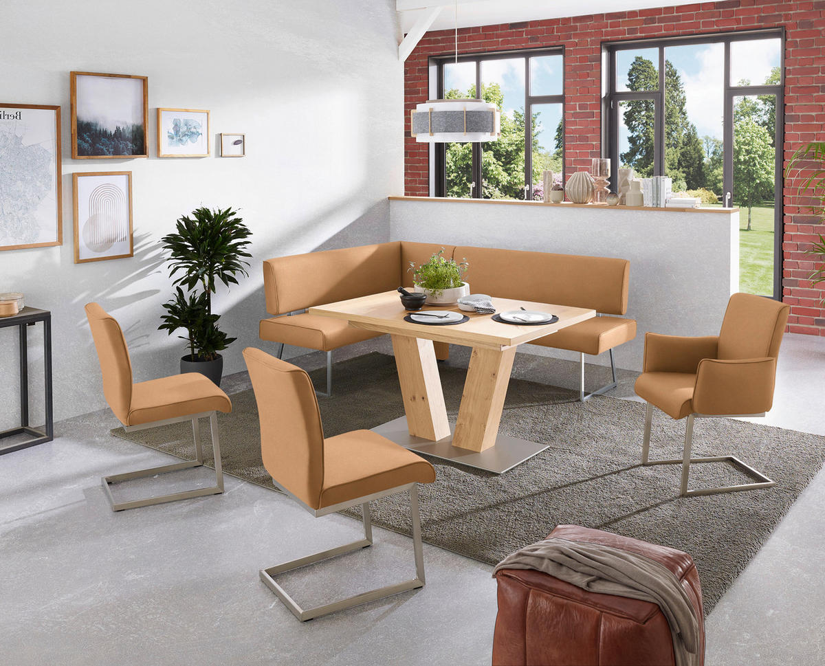 ECKBANK in Metall, Textil Edelstahlfarben, Cognac  - Edelstahlfarben/Cognac, Design, Textil/Metall (160/185cm) - Dieter Knoll